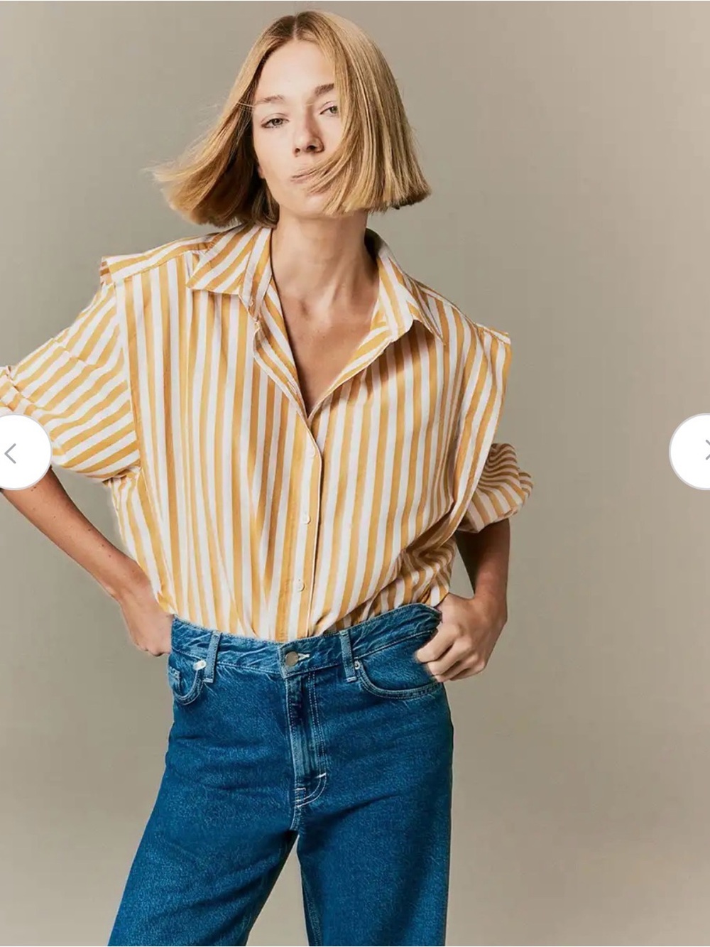 H&M Yellow and White Stripe Button-Down Shirt M